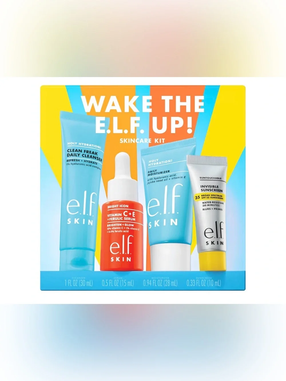 Wake The E.L.F. Up! Skincare Kit - sunscreen, moisturizer, vitamin C & cleanser.